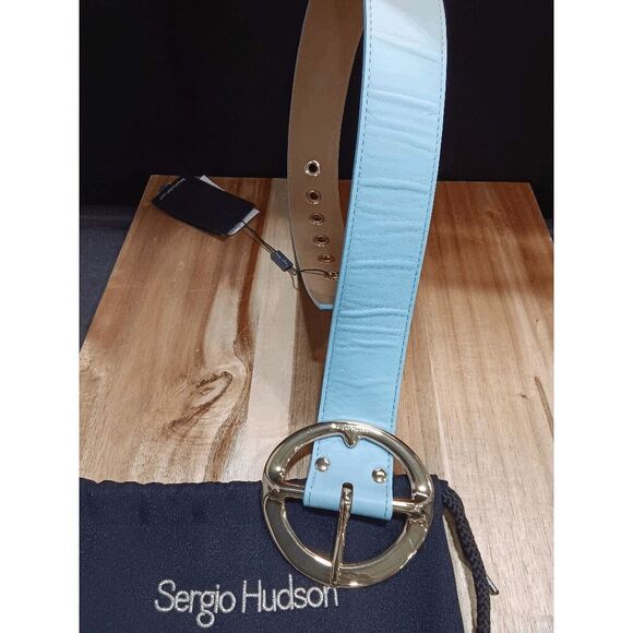 Sergio Hudson Signature Leather Belt - Sky/Blue Size 26